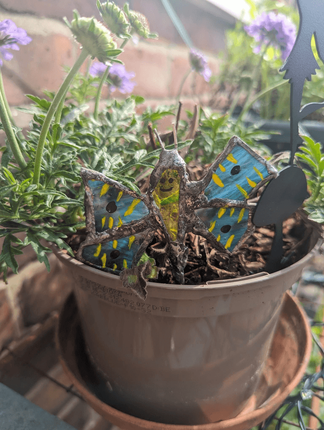 Stained glass decor gift, butterfly , suncatcher plant pot accessories 