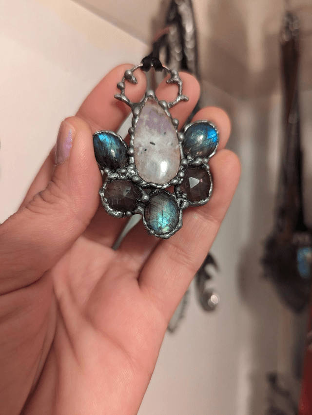 Statement  gift labradorite , rainbow moonstone, amethyst 