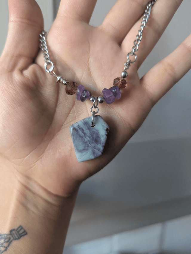 Rare kammererite necklace with amethyst beads 
