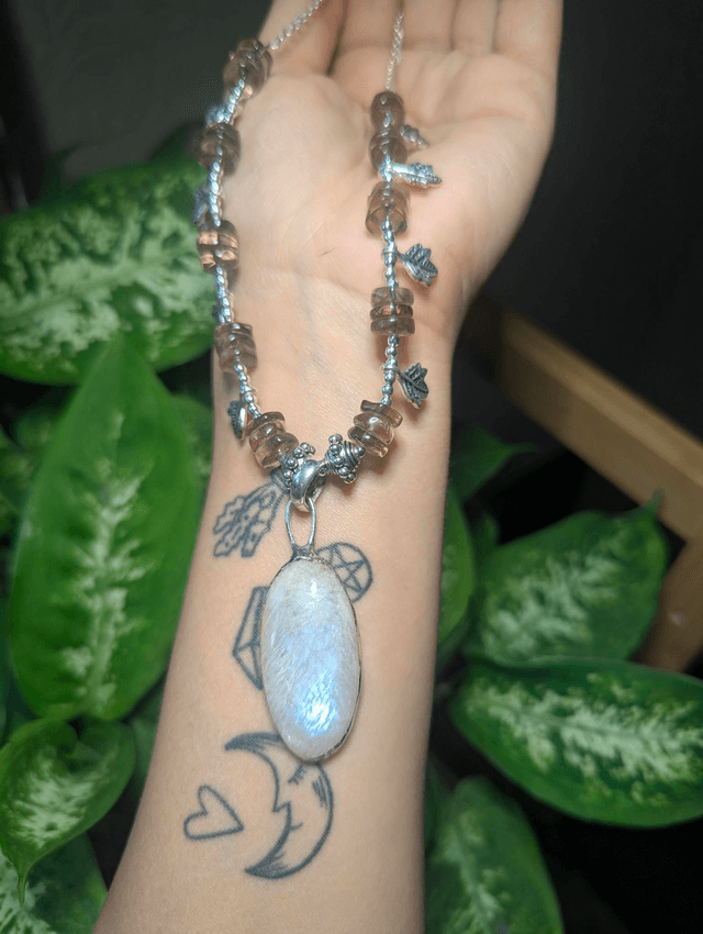 African moonstone and smoky quartz necklace autumn 