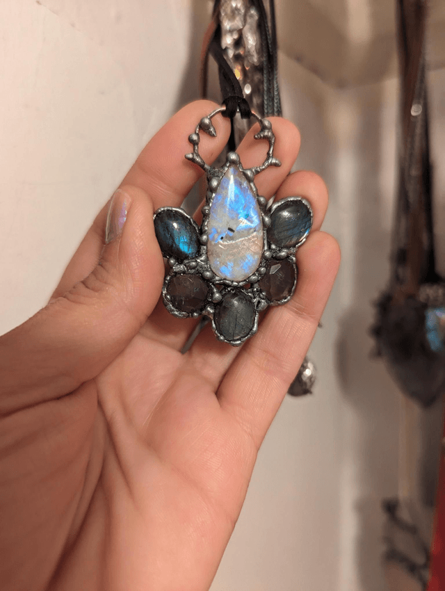 Statement  gift labradorite , rainbow moonstone, amethyst 