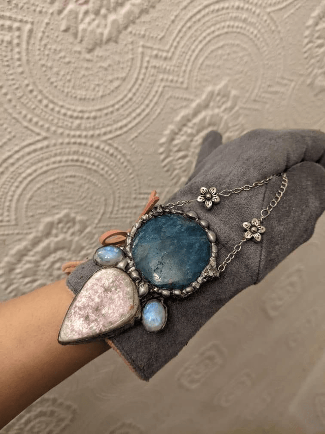 Lepidolite rainbow moonstone and apatite statement crystal necklace 