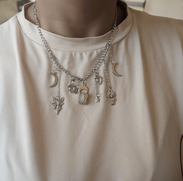 Scapolite crystal charm necklace, boohoo style , crystal jewellery, fairycore 
