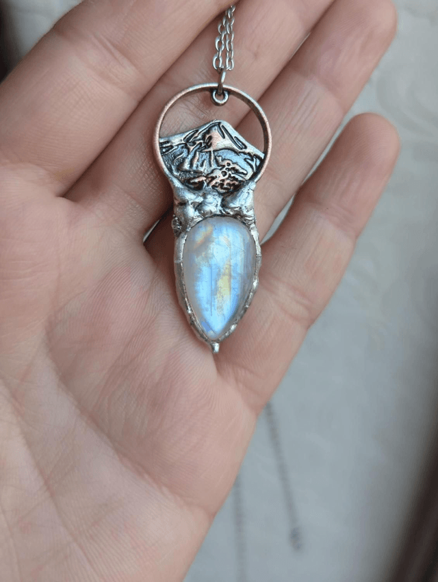 Rainbow moonstone mountain necklace 