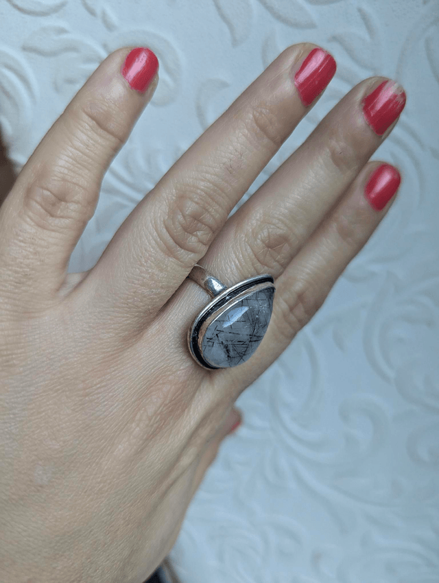 Tourmaline in quartz ring size N UK 8 us 