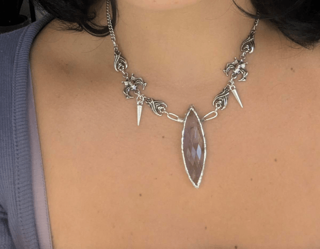 Gothic Bats and rose cut amethyst 