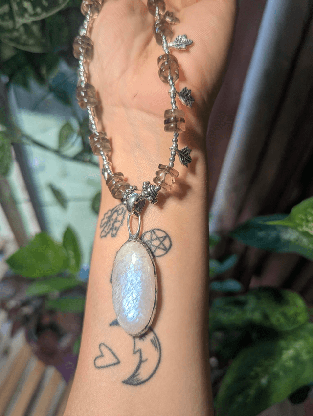 African moonstone and smoky quartz necklace autumn 