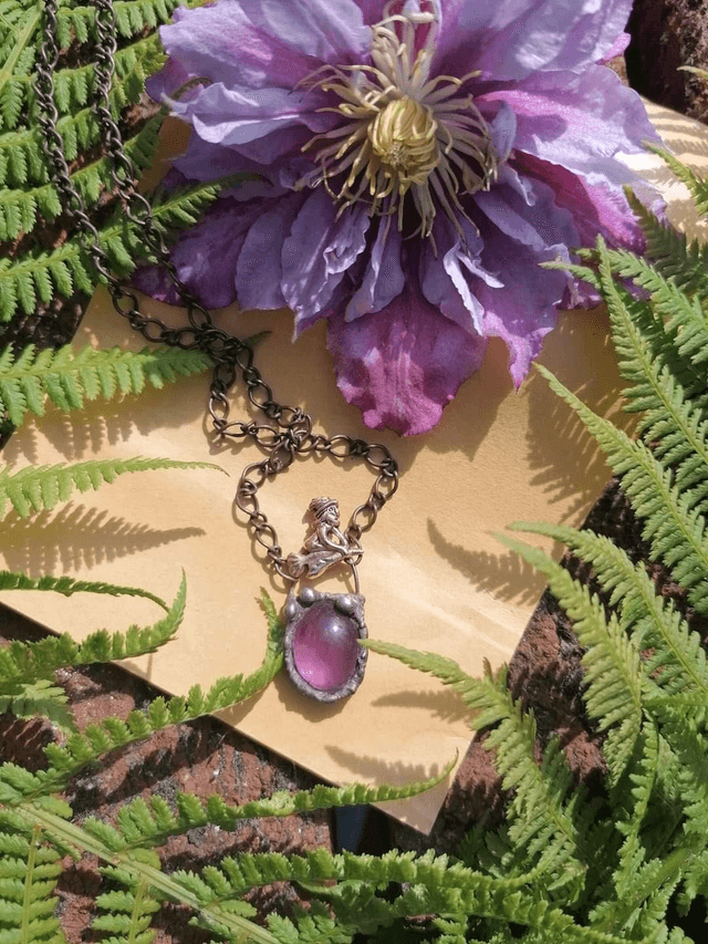 Crystal necklace, amethyst, labradorite bracelet , ring thulite larimar 