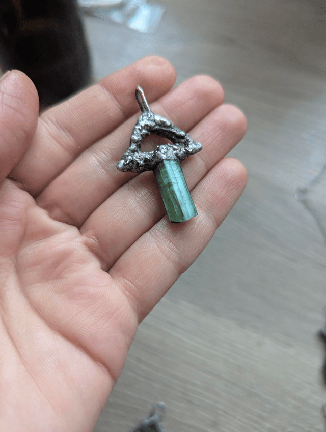 Green teal tourmaline mushroom shaped 