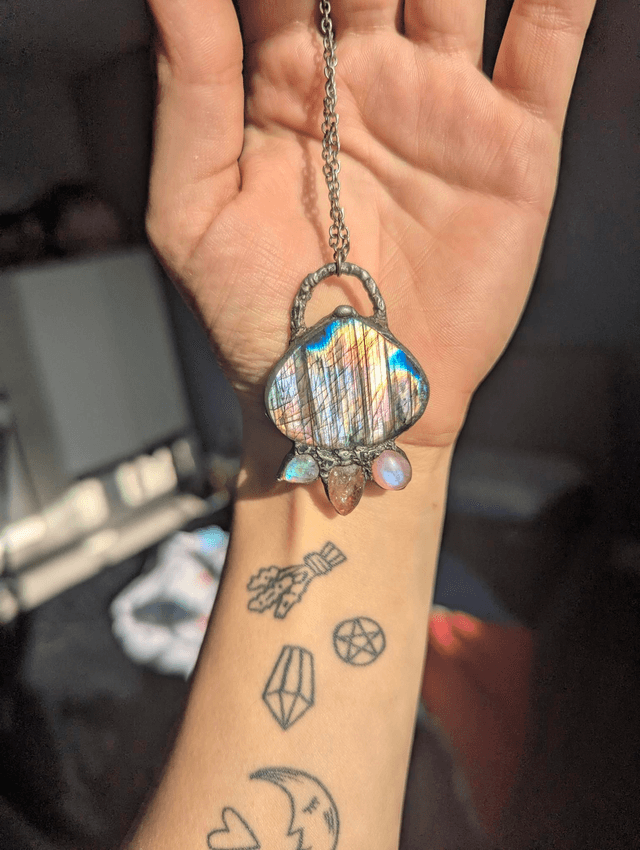 Labradorite multi with rainbow moonstone , rutile quartz 