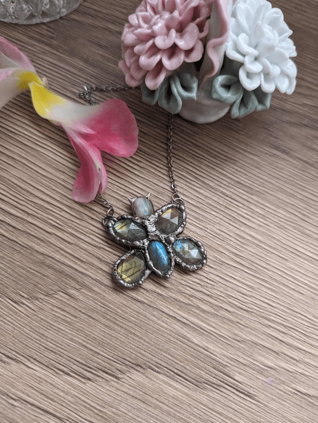 Witch necklace, goddess , rainbow moonstone statement, aurora opal, labradorite 
