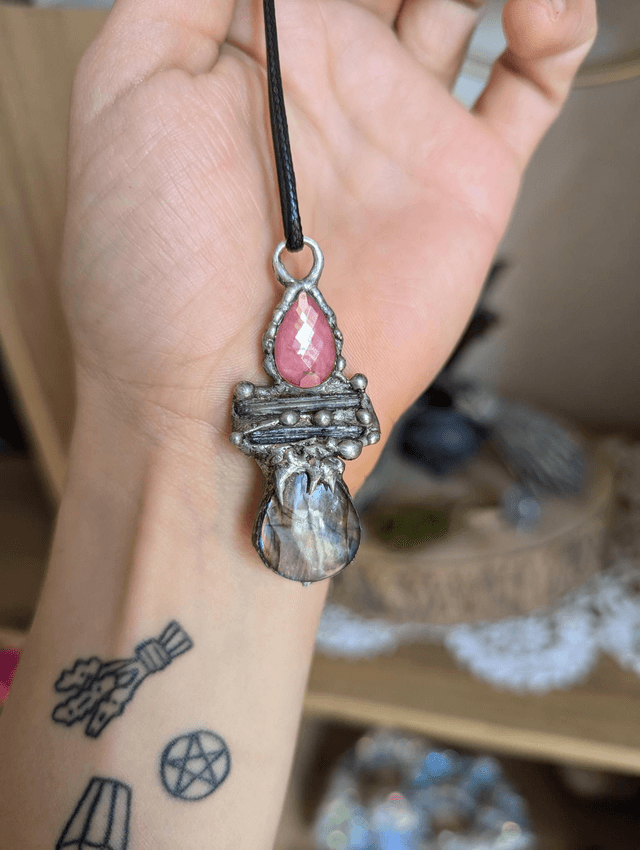 Mixed gemstones necklace, tourmaline, Labradorite 