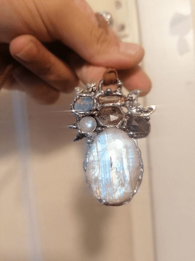 Statement Rainbow moonstone, electroformed, stained glass, opal, super 7,  boho jewellery, goth
