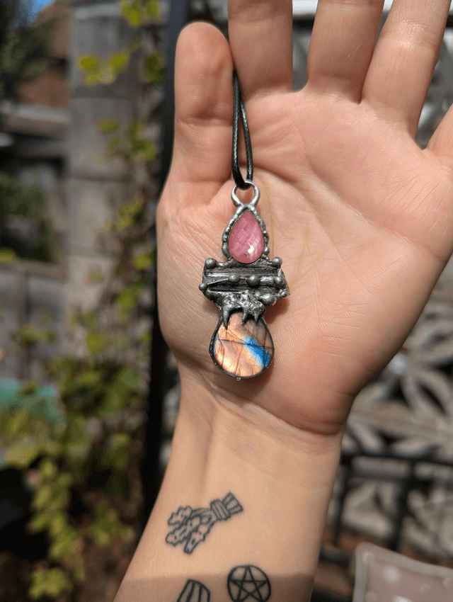 Mixed gemstones necklace, tourmaline, Labradorite 