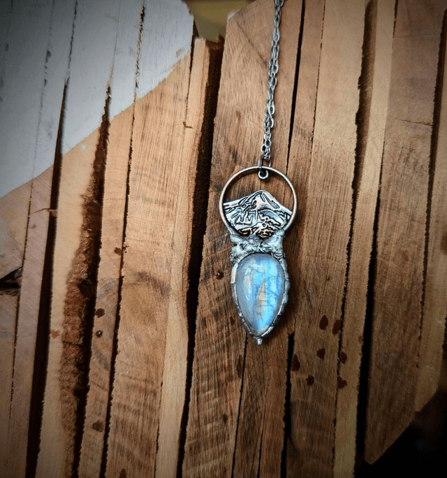 Rainbow moonstone mountain necklace 