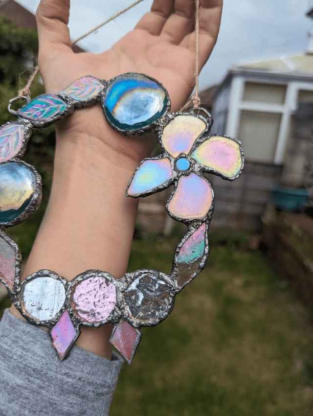 Stained glass sun catcher Wreath handmade unique decor 