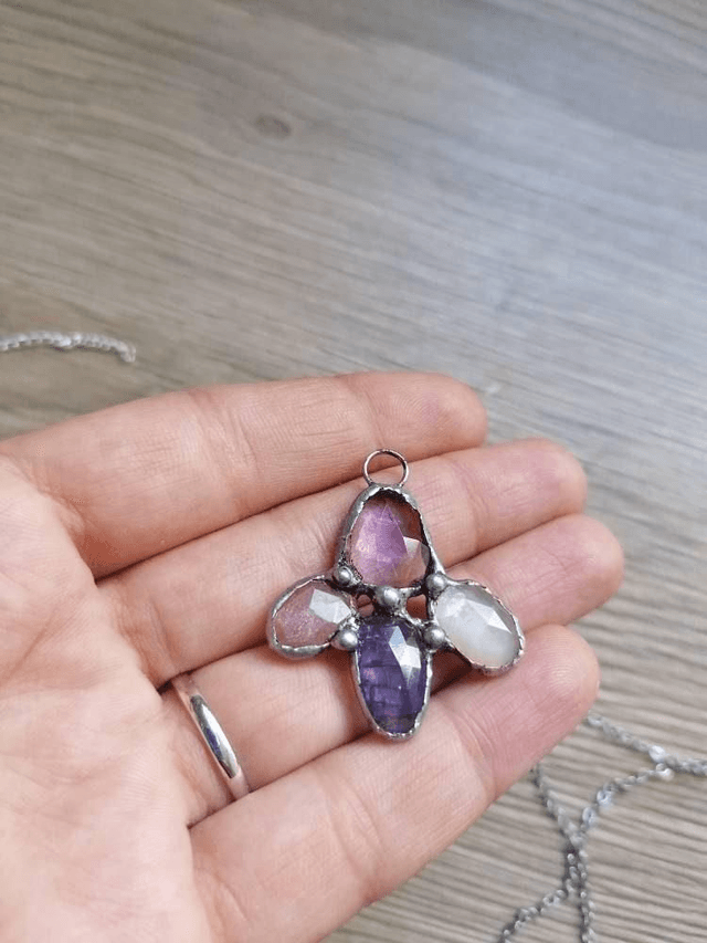 The Moth ,  with rose cut gemstones, Tanzanite, amethyst, peach moonstone & adularia moonstone
