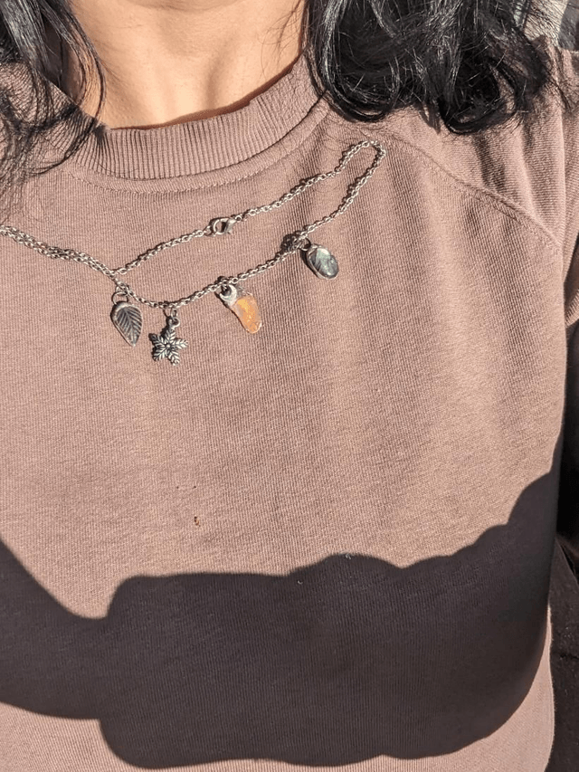 Dainty charm crystal necklaces , well opal, amethyst leaf, azurite , gift 