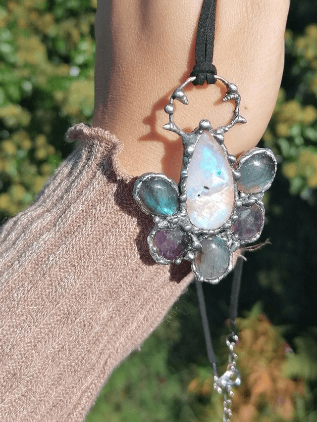 Statement  gift labradorite , rainbow moonstone, amethyst 