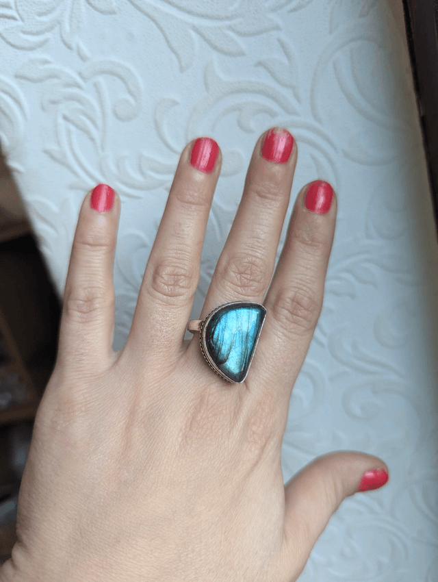 Labradorite ring silver plated size N UK 8us