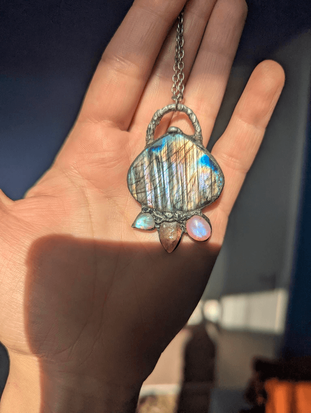 Labradorite multi with rainbow moonstone , rutile quartz 