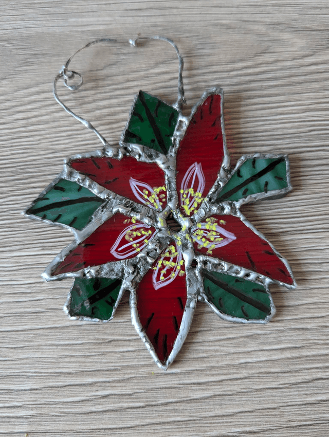 Handmade stained glass Poinsettia flower 