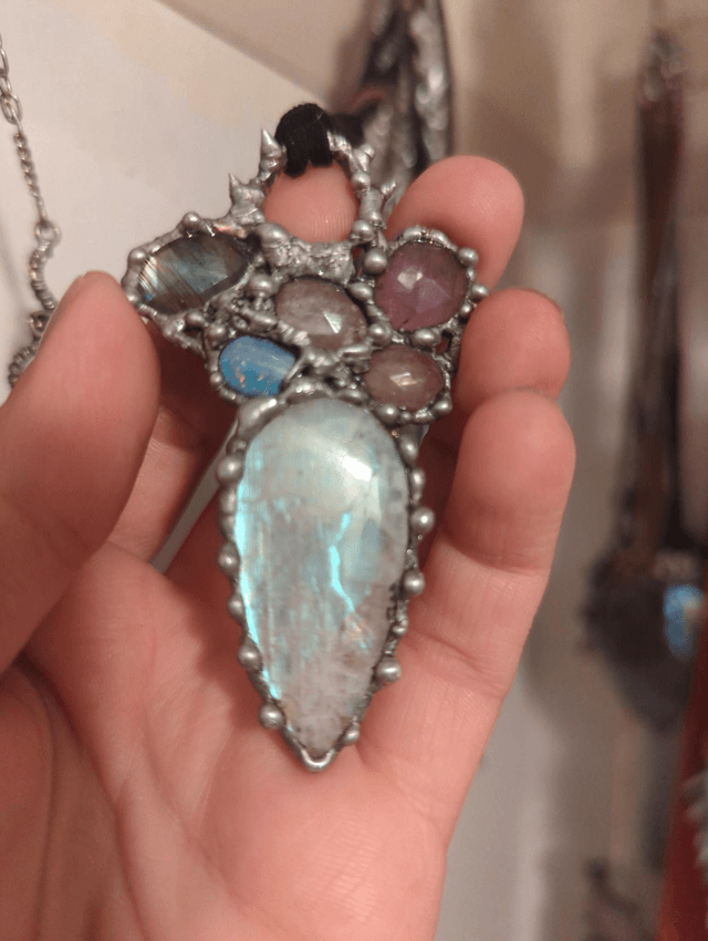 Statement gift rainbow moonstone, natural morganite , soldered jewelry, labradorite, 