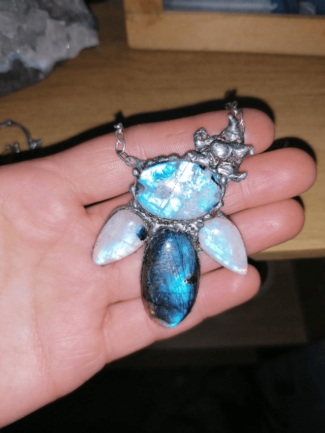 Statement labradorite and rainbow moonstone necklace 