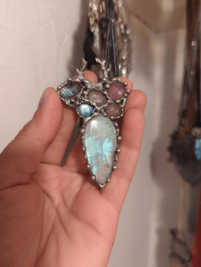 Statement gift rainbow moonstone, natural morganite , soldered jewelry, labradorite, 