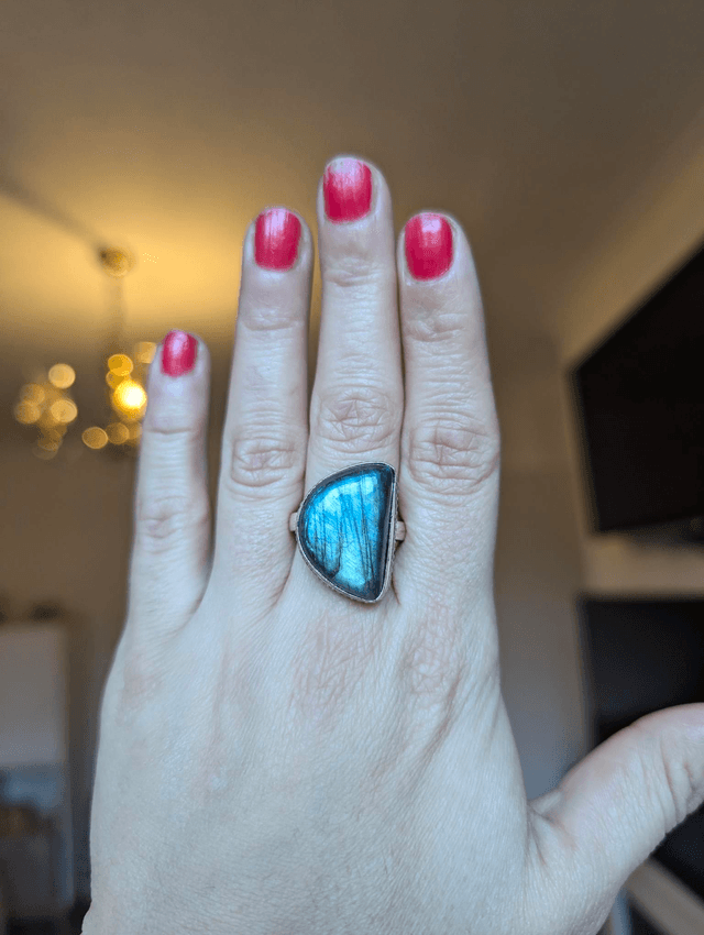 Labradorite ring silver plated size N UK 8us