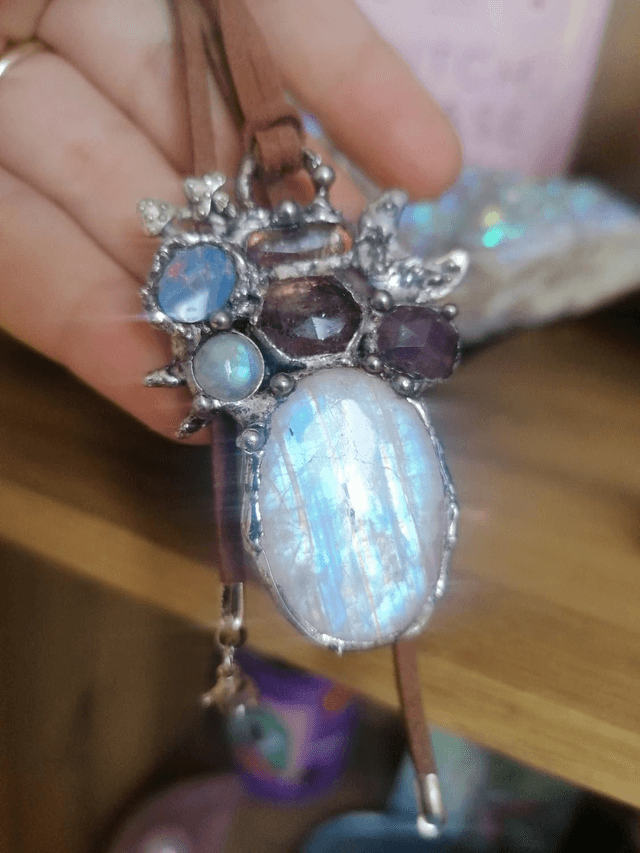 Statement Rainbow moonstone, electroformed, stained glass, opal, super 7,  boho jewellery, goth