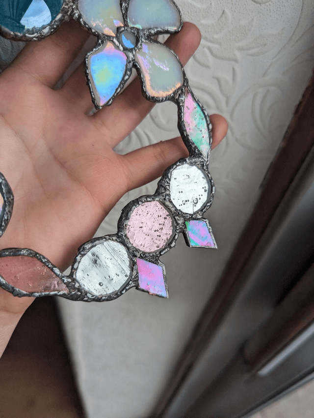 Stained glass sun catcher Wreath handmade unique decor 