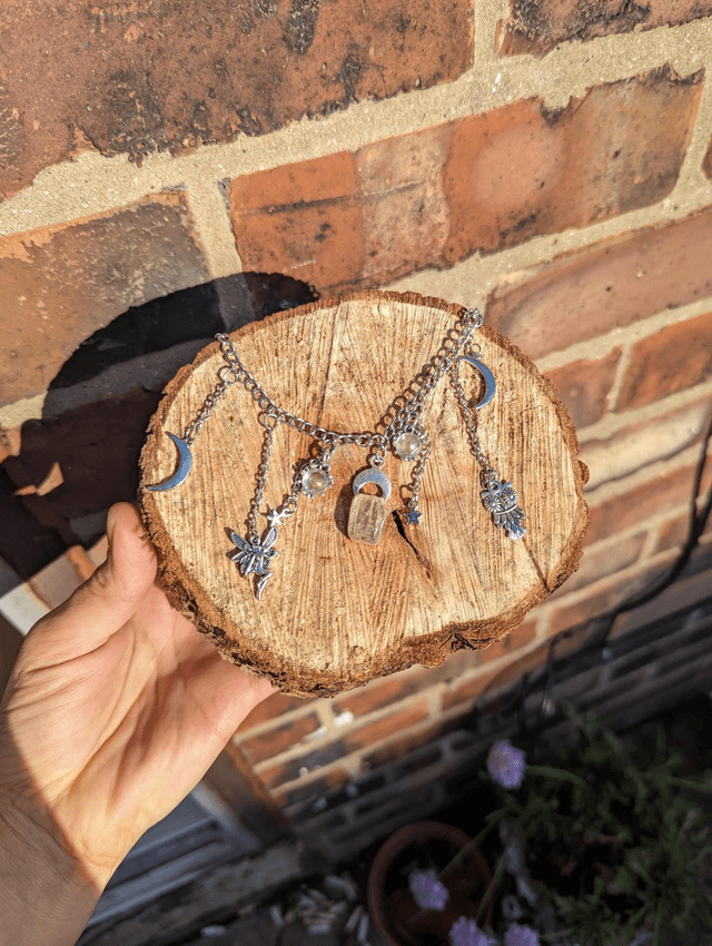 Scapolite crystal charm necklace, boohoo style , crystal jewellery, fairycore 