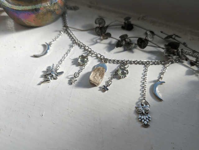 Scapolite crystal charm necklace, boohoo style , crystal jewellery, fairycore 