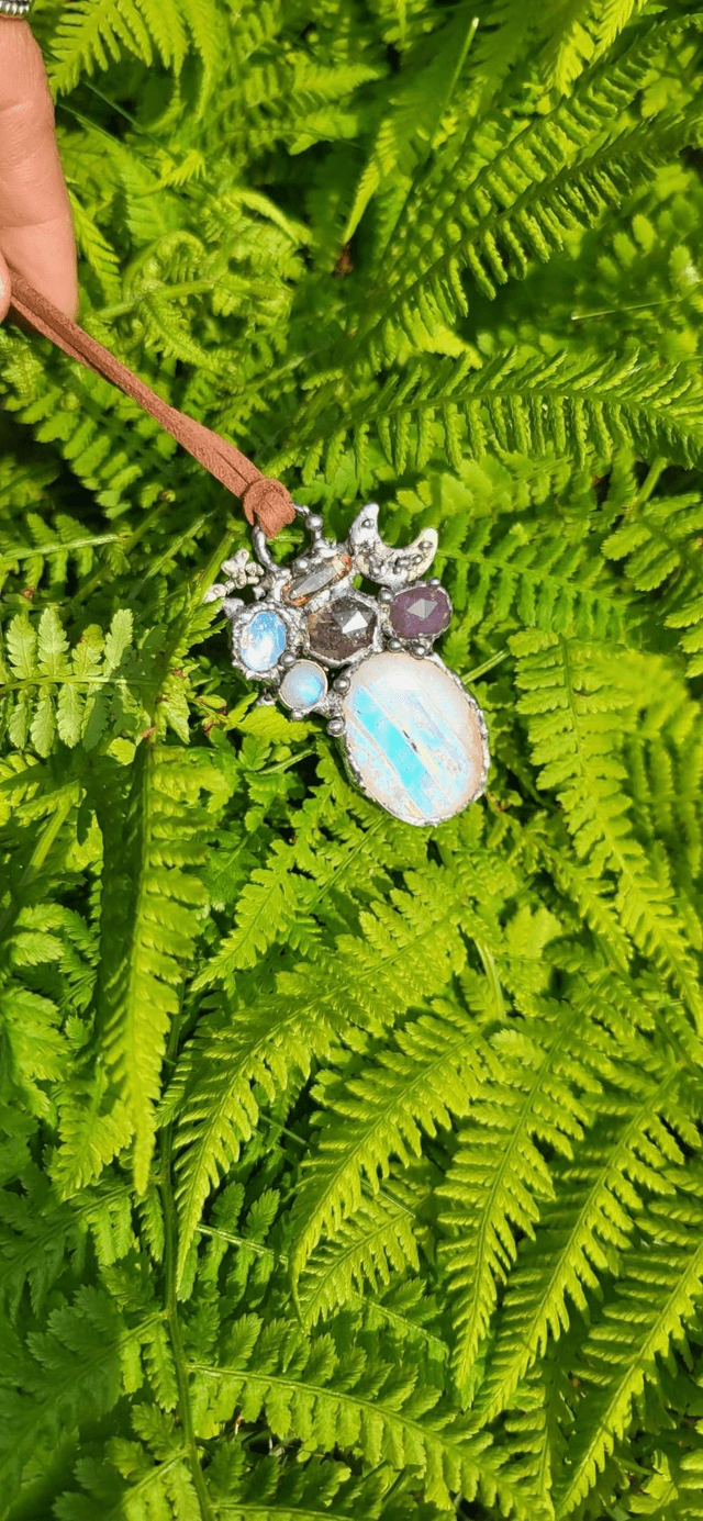 Statement Rainbow moonstone, electroformed, stained glass, opal, super 7,  boho jewellery, goth