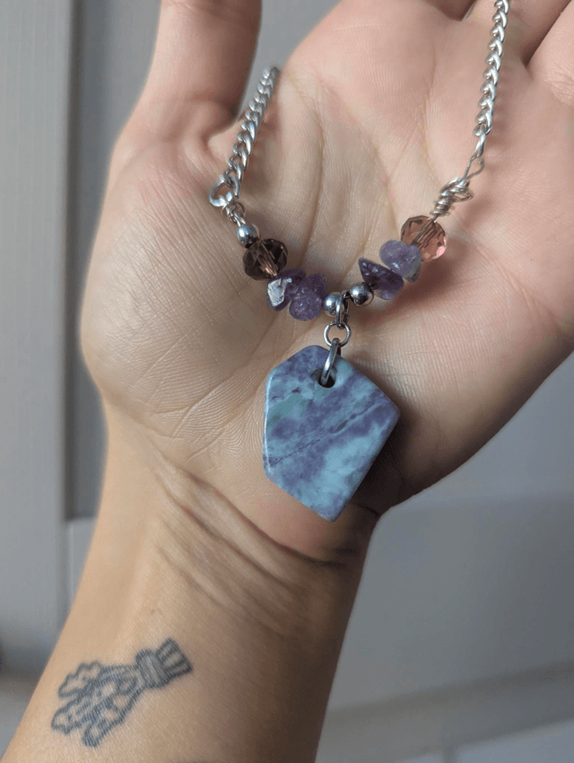 Rare kammererite necklace with amethyst beads 