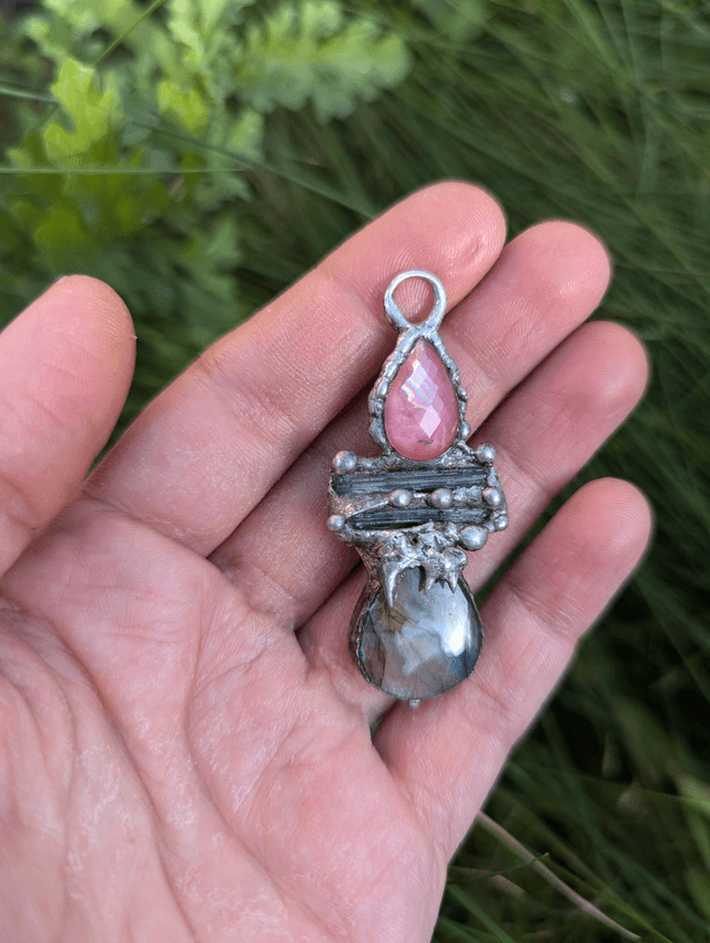 Mixed gemstones necklace, tourmaline, Labradorite 