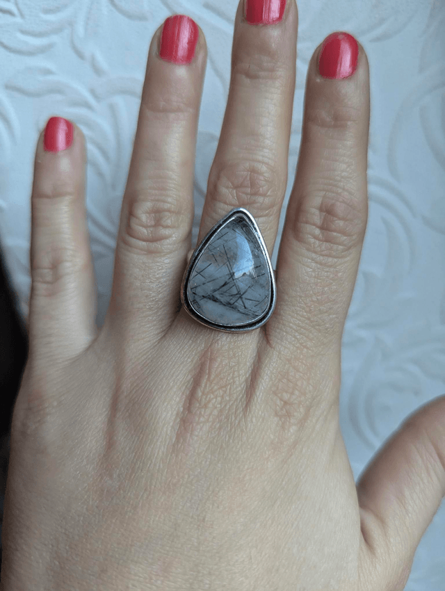 Tourmaline in quartz ring size N UK 8 us 
