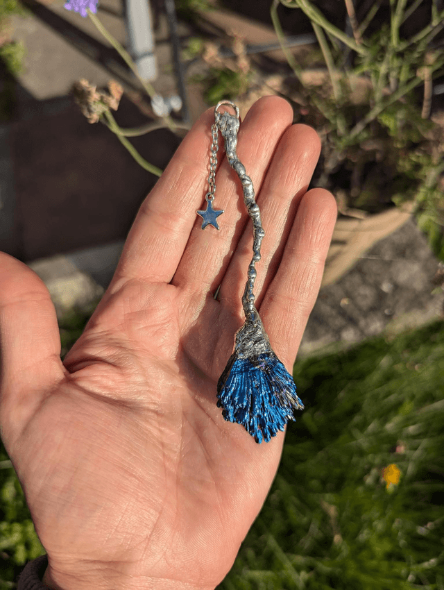 Witchy Broom with blue aura kyanite crystal 