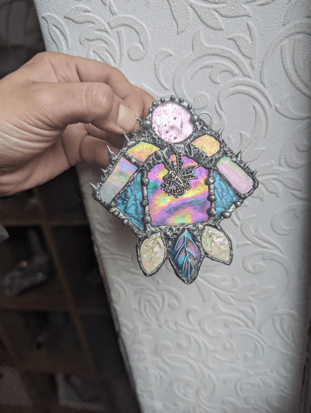 Stained glass fairy door , special decor, witchy, gift decor, suncatcher, window door hanging 