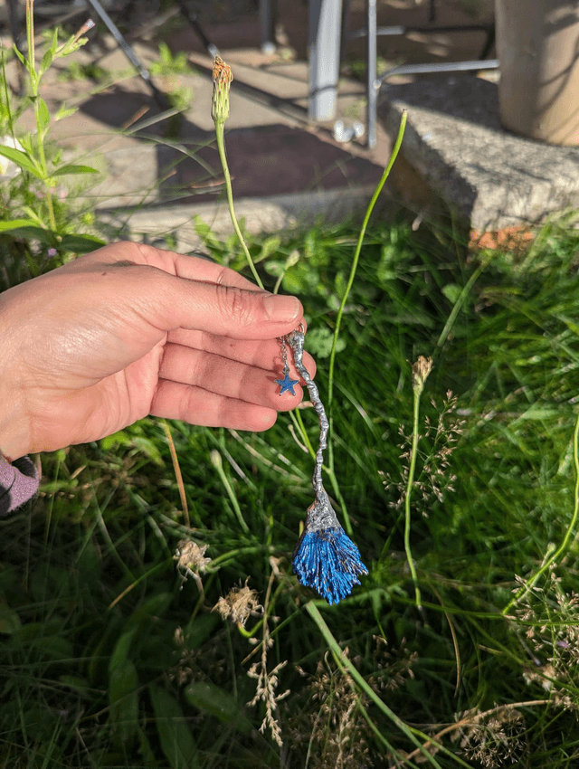 Witchy Broom with blue aura kyanite crystal 