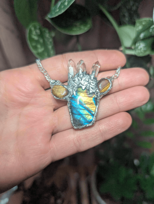 Labradorite quartz and tiger eye statement 