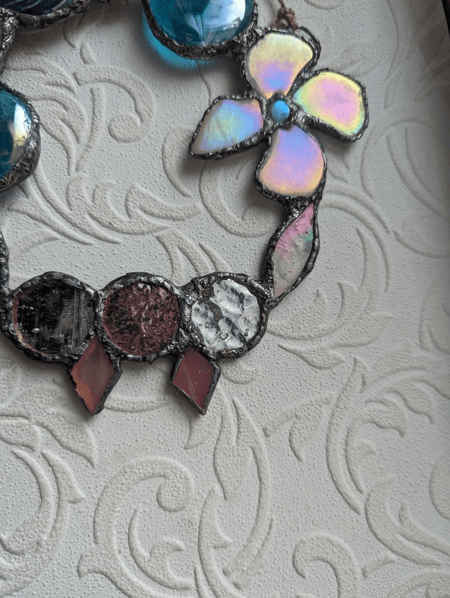 Stained glass sun catcher Wreath handmade unique decor 