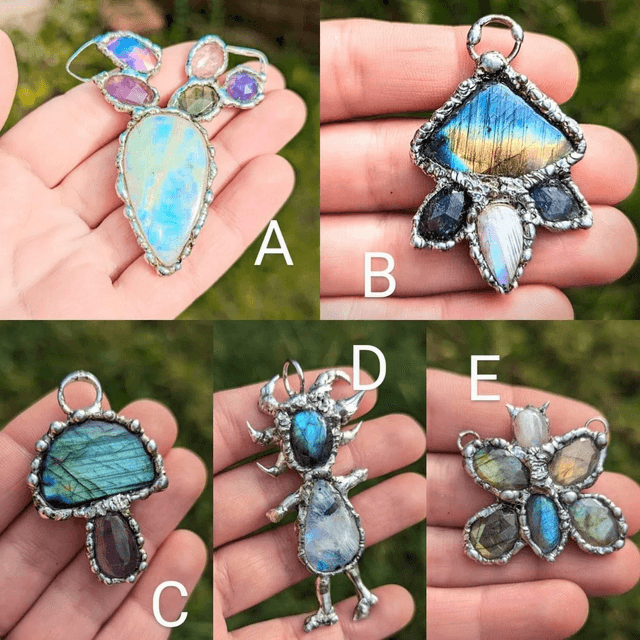 Witch necklace, goddess , rainbow moonstone statement, aurora opal, labradorite 