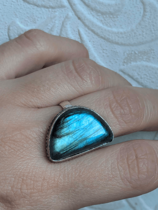 Labradorite ring silver plated size N UK 8us