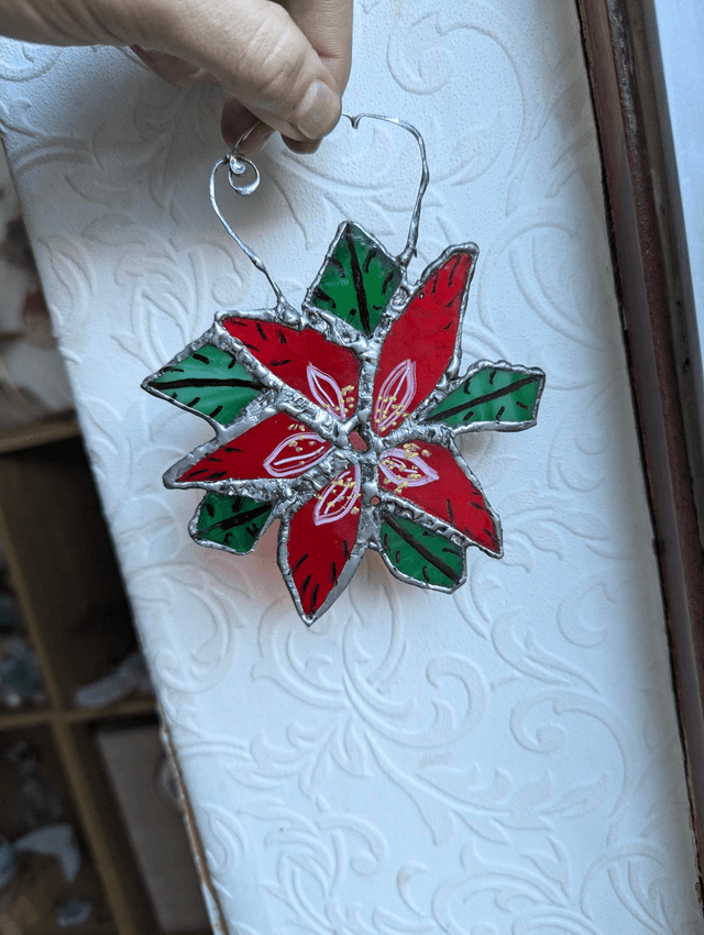 Handmade stained glass Poinsettia flower 