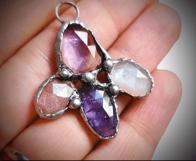 The Moth ,  with rose cut gemstones, Tanzanite, amethyst, peach moonstone &amp; adularia moonstone