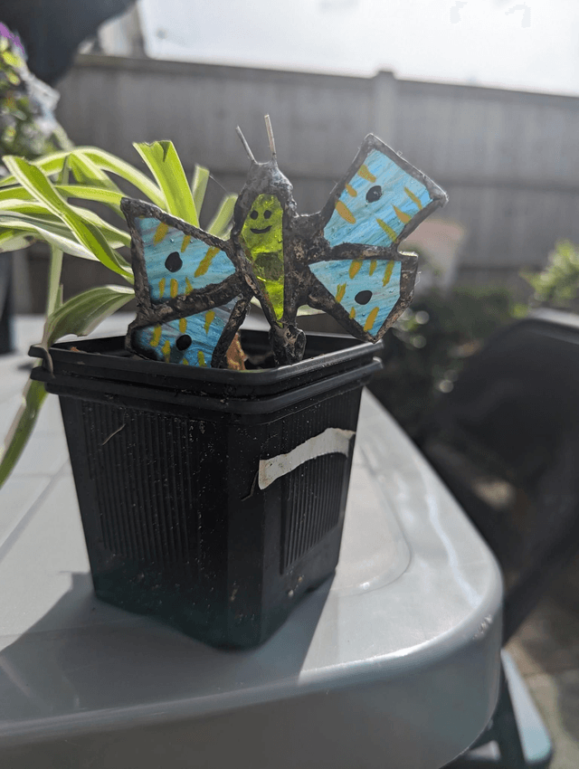Stained glass decor gift, butterfly , suncatcher plant pot accessories 