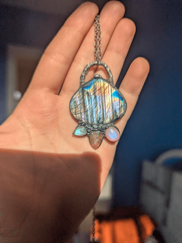 Labradorite multi with rainbow moonstone , rutile quartz 