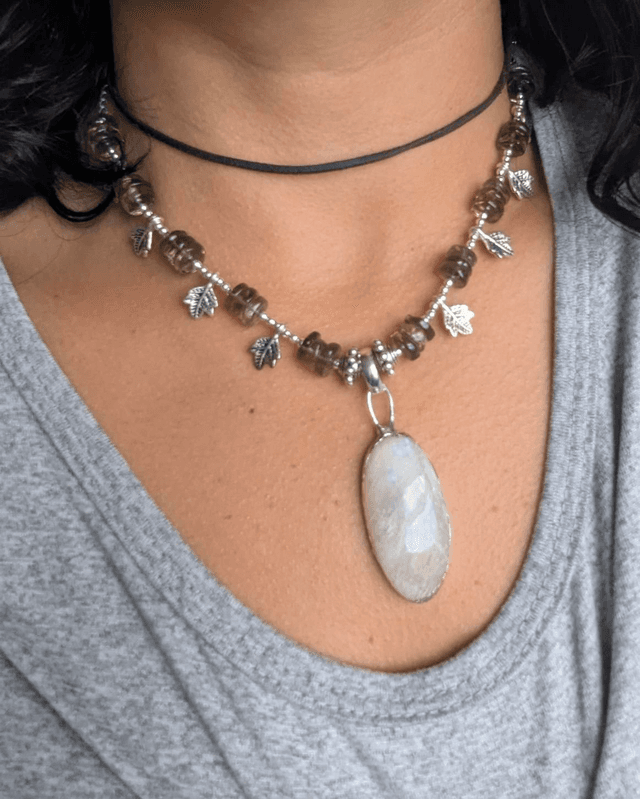 African moonstone and smoky quartz necklace autumn 